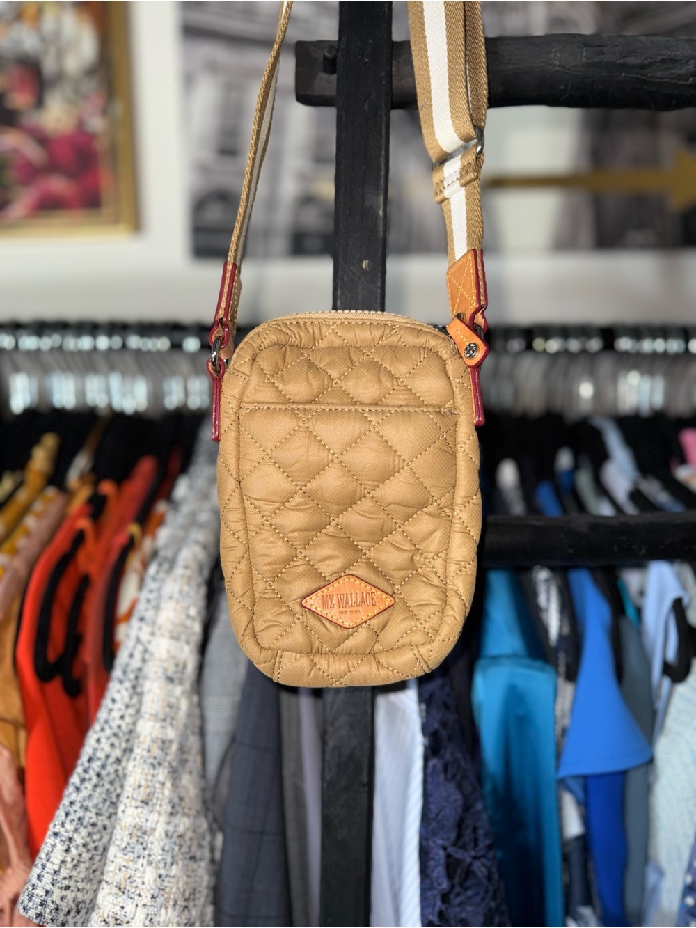 MZ Wallace Metro Quilted Nylon Micro Crosby Crossbody Bag Tan Camel - Picture 7 of 12
